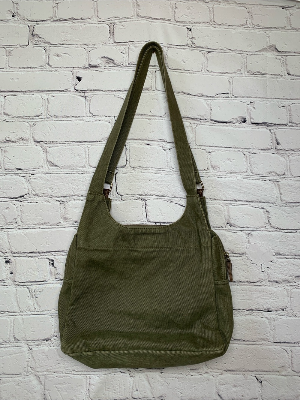Olive Green Canvas Shoulder Bag - Picture 2 of 2